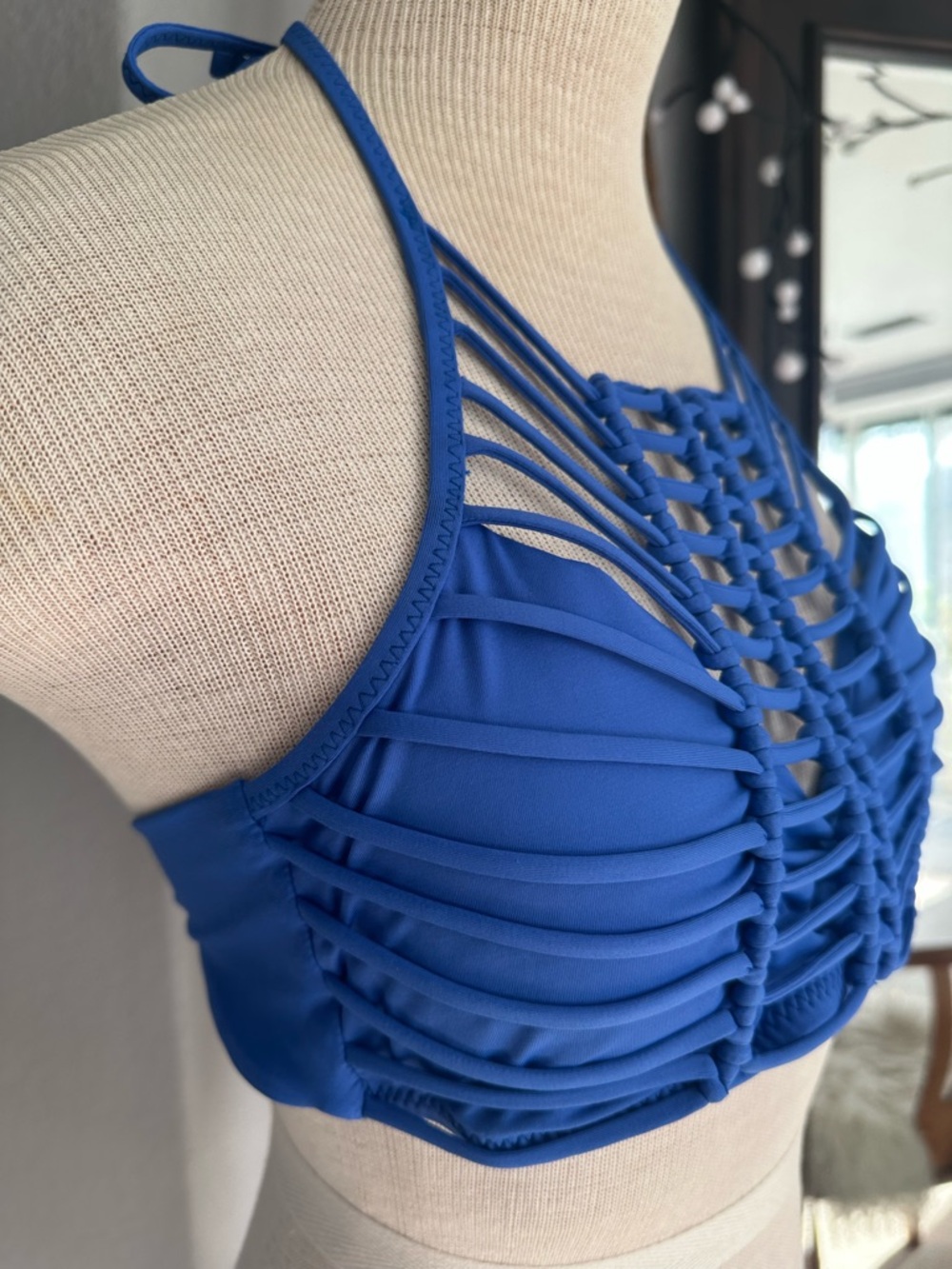 BECCA royal blue Swim Top with corded detail, size large - Picture 4 of 11